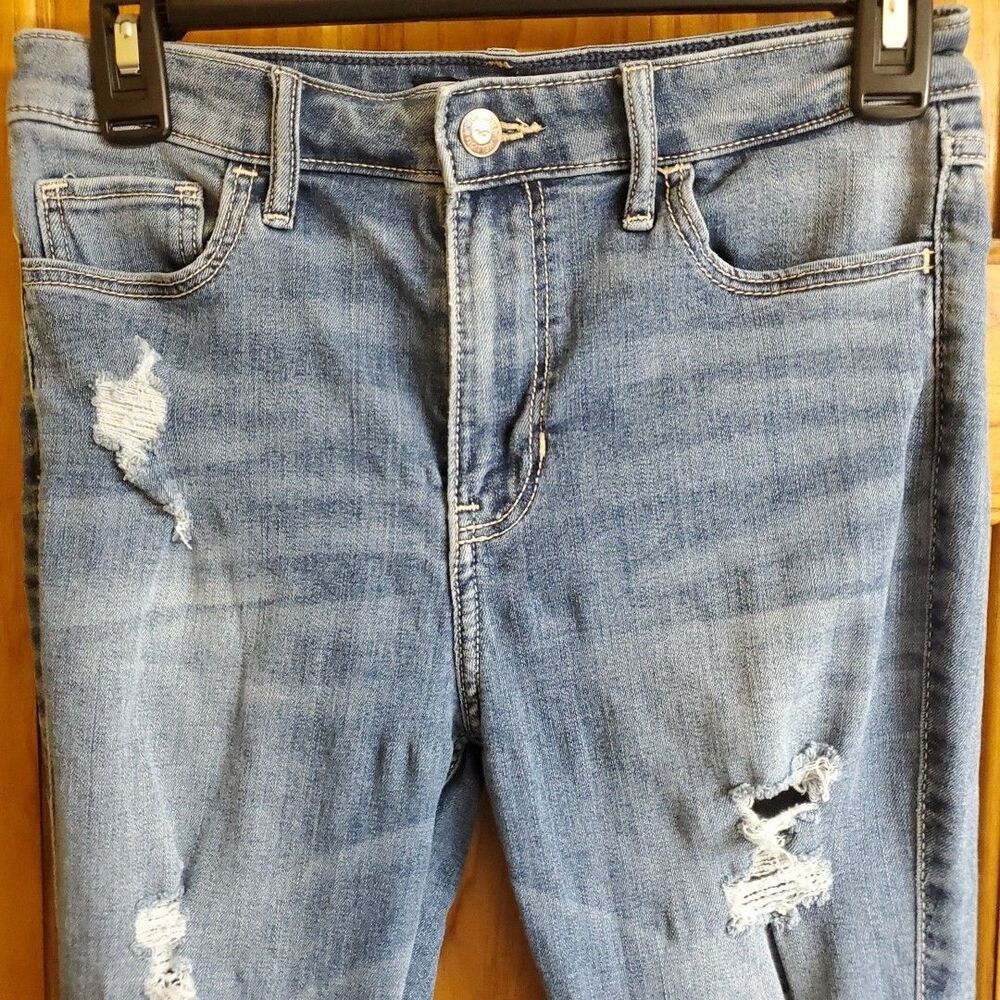 Hollister 3S 26x28 Skinny Jeans Womens Blue Distressed High Rise Raw Hem Denim